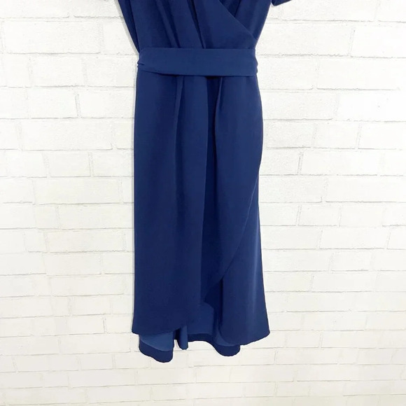 Modcloth Navy Blue Faux Wrap V Neck Midi Dress Women's Size Medium - Picture 5 of 8